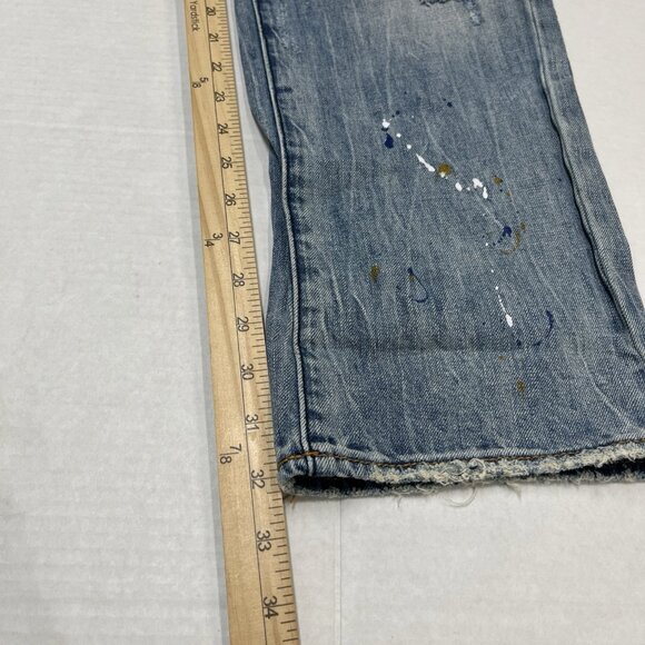 Akoo Jeans Men 36 No Rivals Distressed Patches Paint Splatter Hip Hop Streetwear - Picture 7 of 14